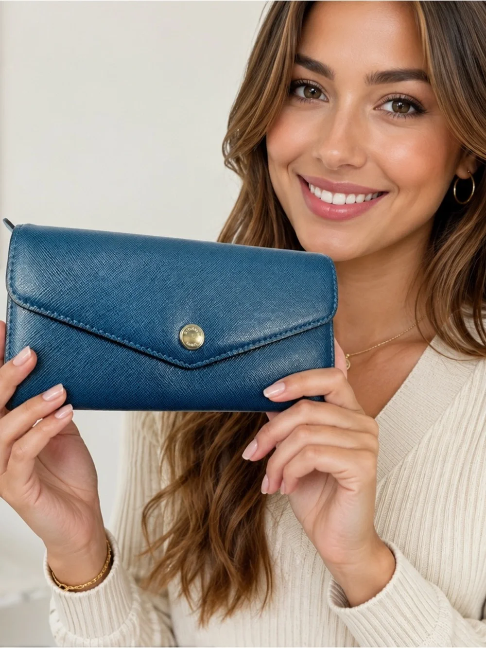 Michael Kors Blue Saffiano Leather Envelope Wallet